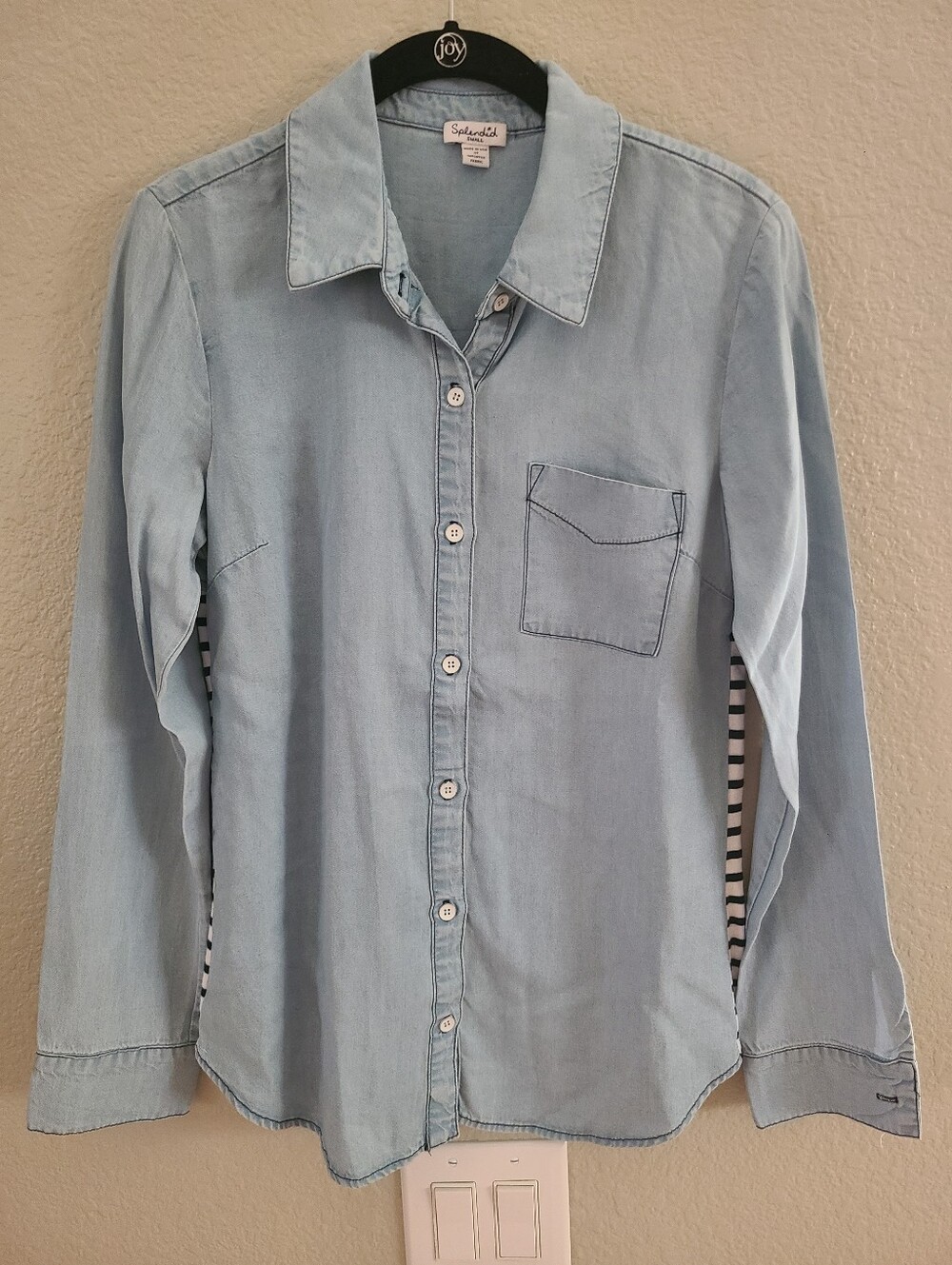 Splendid Light Blue Denim-Style Button Down Shirt Stripe Small